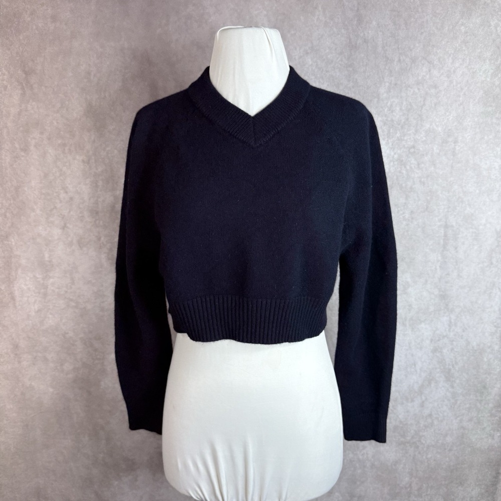COS V-Neck Croppped Wool Knit Sweater In Blue Women's Size XS